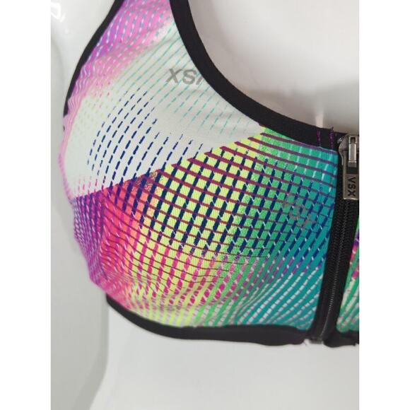 Pink Victoria’s Secret Multicolor Knockout Front Zip Sports Bra Yoga Workout 32D - Picture 5 of 12